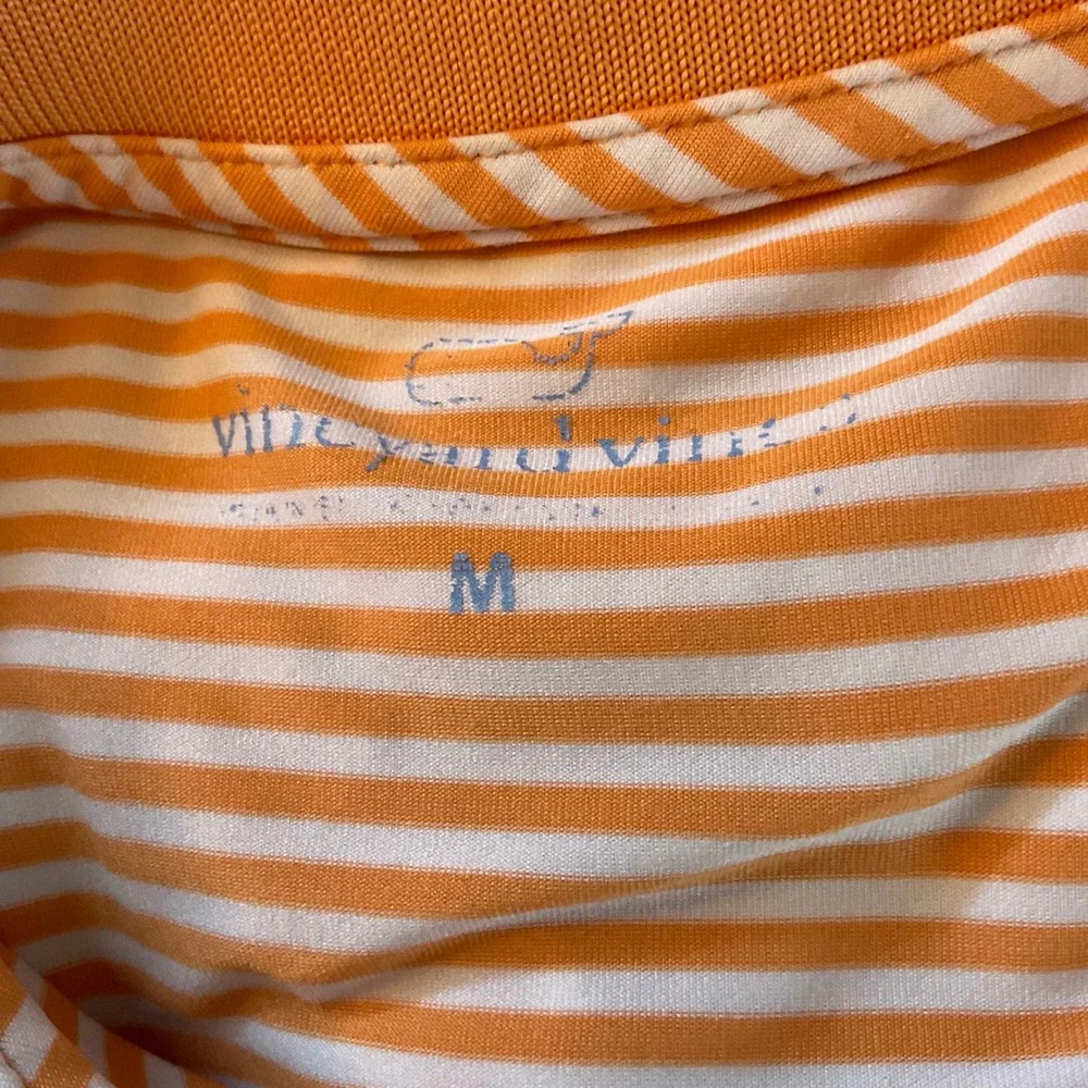 Vineyard Vines Men Orange Stripe Performance Polo Shirt M Golf Pickleball Tennis